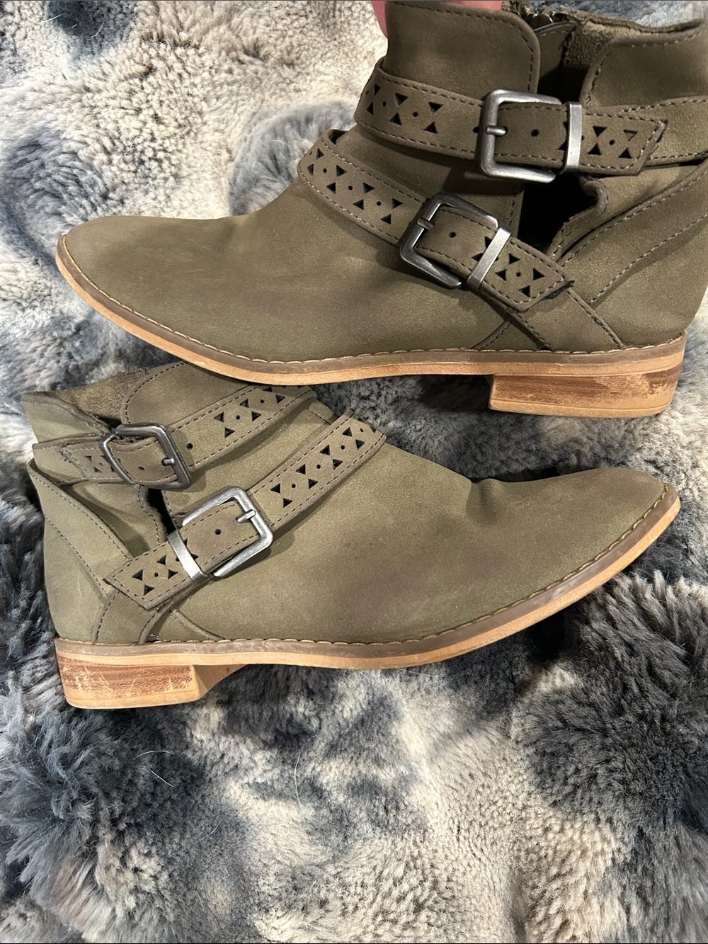 Rocket Dog Olive Suede Double Buckle Ankle Boots